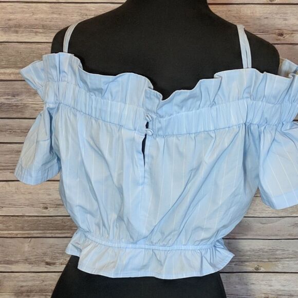 BP Cold Shoulder Ruffle Trim Pinstripe Top - Picture 8 of 8